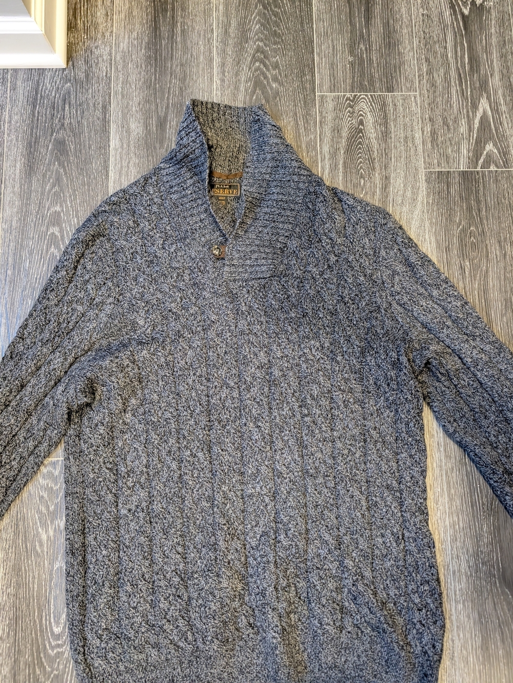 Mens Cable Knit Shawl Collar Sweater - Grey